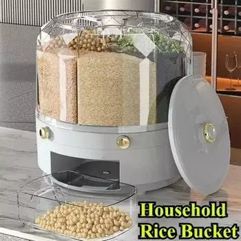 Диспенсер для риса 6 в 1, вращающийся на 360 градусов, герметичный контейнер для сухих хлопьев, влагостойкий кухонный контейнер для еды, домашний ящик для хранения