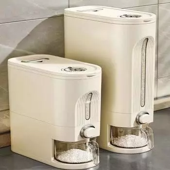 Диспенсер для риса с мерным стаканчиком, большая емкость, прозрачный, видимый, герметичный, мука, зерновые, зерновые, контейнер для хранения продуктов, кухонные принадлежности S серый