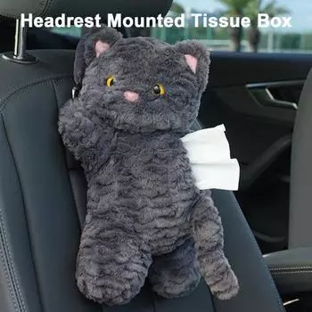 Диспенсер для салфеток из плюша с застежкой-молнией в форме мультяшного кота, простая в установке, симпатичная подвесная коробка для салфеток на автомобиль серый