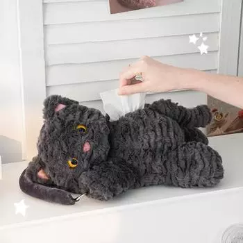 Диспенсер для салфеток из плюша с застежкой-молнией в форме мультяшного кота, простая в установке, симпатичная подвесная коробка для салфеток на автомобиль серый