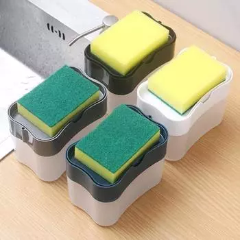 Диспенсер для щеток для посуды с щеткой для посуды, широкий рот, быстрое вспенивание, автоматическое заполнение жидкостью, дозатор моющих средств нажимного типа, кухонный инструмент белый