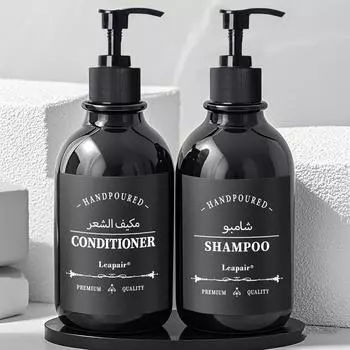 Диспенсер для шампуня и кондиционера 500 мл, многоразовый флакон для геля для душа с этикеткой, многоразовый аптечный диспенсер для ванной комнаты и кухни 2 Bottles