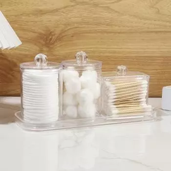 Диспенсер для ватных палочек, аптекарские банки с крышками, прозрачные акриловые банки для ванной комнаты, диспенсер для хранения ватных палочек