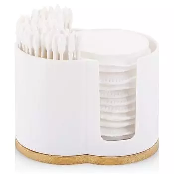 Диспенсер для ватных палочек с 2 сетками, шариками для макияжа, держателем для круглых подушечек, органайзером для контейнеров в ванной комнате, пластик, белый белый