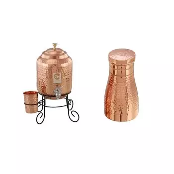Диспенсер для воды 5 литров с медным стаканом и металлической подставкой, современный прикроватный графин для воды для спальни с 1 литром чистой меди
