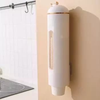 Диспенсер для воды. Держатель для стакана. Видимое окно с крышкой. Настенный монтаж без перфорации. Конструкция с длинной трубкой. Соблюдайте порядок. Пыленепроницаемый домашний контейнер для бумажных стаканчиков.