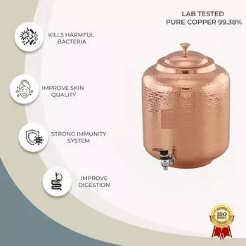 Диспенсер для воды из кованой меди на 5 литров (Матка) Горшок-контейнер с 6 стаканами из чистой меди с аюрведическими преимуществами для здоровья