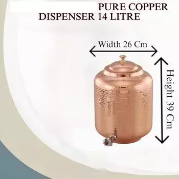 Диспенсер для воды из кованой меди на 14 литров (Матка) Горшок-контейнер с 6 медными стаканами. Чистая медь и аюрведические преимущества для здоровья