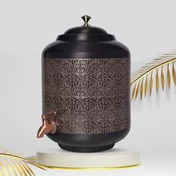 Диспенсер для воды с резьбой по меди, контейнер для сосудов Matka, горшок с краном из нержавеющей стали, 11 литров, аюрведическая польза для здоровья, йога ( черный ) чёрный