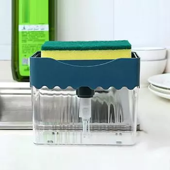 Диспенсер для жидкого мыла прессового типа с держателем для губки, легко заполняемая коробка для жидкого мыла для столешницы синий