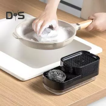 Диспенсер для жидкого мыла с держателем для губки, большой емкости, съемный наклонный дизайн, кухонный дозатор моющего средства для стирки белый