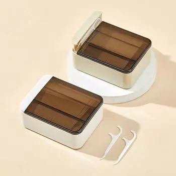 Диспенсер для зубной нити, содержащий 48 шт. зубной нити, коробка для хранения зубной нити, автоматически заполняемый контейнер для зубной нити для гигиены полости рта бежевый