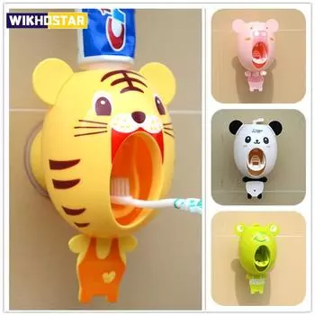 Диспенсер для зубной пасты с героями мультфильмов, мощная присоска, аксессуары для ванной комнаты, набор, держатель для зубной щетки, автоматический держатель для зубной щетки, детский