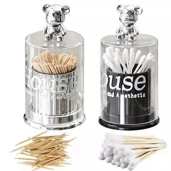 Диспенсер для зубочисток в виде креативного медведя, коробка для хранения ватных палочек, контейнер для хранения зубочисток, кухонные гаджеты для хранения чёрный