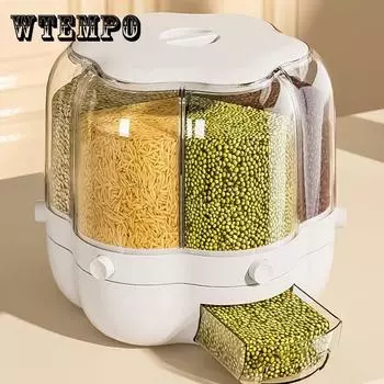 Диспенсеры для пищевых продуктов Герметичный контейнер для хранения зерновых продуктов Коробка с поворотом на 360 ° Поворотное герметичное ведро для риса Бытовой контейнер для хранения зерна Контейнер для зерновых M-10KG светло-зеленый