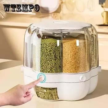 Диспенсеры для пищевых продуктов Герметичный контейнер для хранения зерновых продуктов Коробка с поворотом на 360 ° Поворотное герметичное ведро для риса Бытовой контейнер для хранения зерна Контейнер для зерновых M-7KG белый