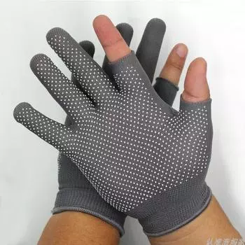 Dispensing Non-Slip Exposed Two-Finger Thin Gloves Cotton Thread Elastic Nylon Unisex Work Riding Outdoor Sun Protection Tea Picking Nylon two finger Non Slip (Gray 3 pairs) All yards