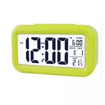 Display Digital Alarm Snooze Clock Night Light Thermometer Home Battery Operated Green