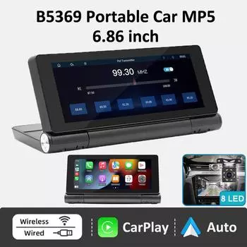Дисплей 6,86 дюйма, автомобильный радиоприемник, мультимедийный плеер, портативный MP5, беспроводной CarPlay, складной экран 180°, Android Auto DVR, камера