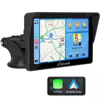 Дисплей Аудио Carpuride Беспроводной Carplay Совместимость с Android Auto Android Автомобильная навигация Carplay с солнцезащитным козырьком 7 дюймов Голосовое управление Можно смотреть