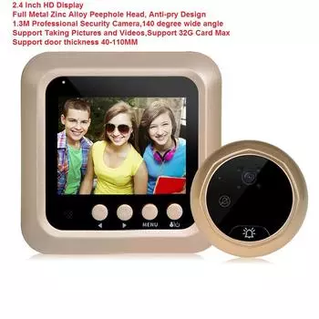 Дисплей Дверной глазок Камера просмотра Дверной звонок Видеокамера PIR Ночное видение 160 Широкий угол 2,4-дюймовый цветной TFT-экран с 3 батарейками Door Viewer