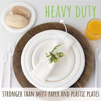 Disposable Paper and Spoon, 100% Biodegradable, Heavy-Duty Tableware, Compostable, Natural Sugarcane, Bag-Like Fibers, 50 Dispos