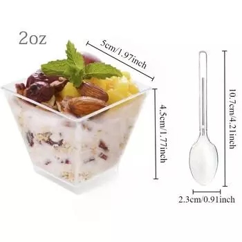 Одноразовый квадратный стаканчик для десерта из пластика, прозрачный, для дня рождения, праздника, свадьбы, десертов, закусок, пудинга, фруктов, мороженого 50PCS