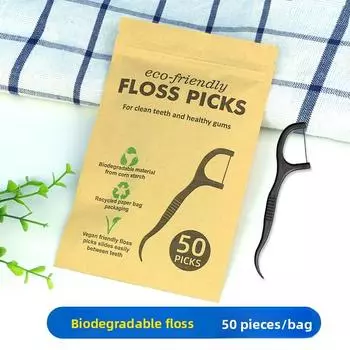 Disposable Ultra-fine Biodegradable Eco-friendly Dental Floss Sticks Pack of 50 sticks