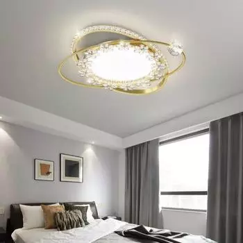 Дистанционное затемнение Гостиная Спальня Золотая Акриловая Люстра Внутреннее Освещение Декор Светильники Diameter -52cm