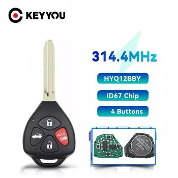 Дистанционный ключ KEYYOU для Toyota Camry Avalon Corolla Matrix RAV4, 4 кнопки, ASK HyQ12BBY, 314,4 МГц, чип ID 67