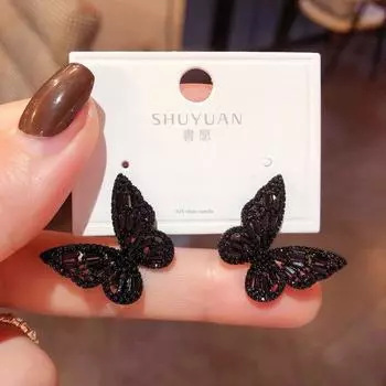 Distinctive Non-Mainstream Style Crystal Black Butterfly Female Earrings Black butterfly