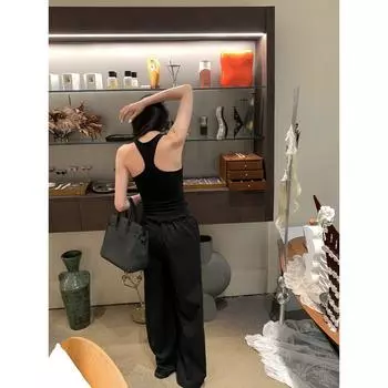 District Ouyang Asymmetrical Contrast Color Knitting Camisole Women s Summer New Arrival American Sexy Silm Outerwear Top