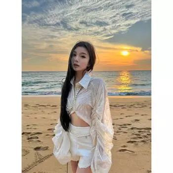 District Ouyang New Chinese Style Print Shirt Women s Summer Stylish Niche Loose Vintage Shirt Curved Sleeve Tops Beige(In stock) XS