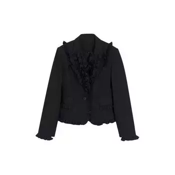 District Ouyang Wooden Ear Suit Outwear Female Fall and Winter Loose-Fitting Casual Suit Black((In Stock)) S