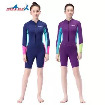 DIVE & SAIL Молодежный гидрокостюм 2,5 мм, цельный теплый костюм для сноркелинга, женский холодный гидрокостюм для серфинга и плавания 8 фиолетовый