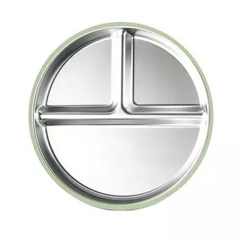 Divided Dining Plate with Suction Cups Stainless Steel Baby Plates Toddler Meal Tray Non-Slip Silicone Cover Heat-Insulated Feeding Tray зелёный