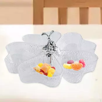 Разделенный поднос для подачи конфет и орехов, закусочное блюдо с 5 решетками, вращающаяся закуска для десерта, Clear Silver Rabbit