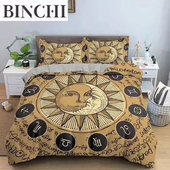 Divination Theme Duvet Cover Set Polyester Bedding Set Moon Sun Constellation Pattern King Queen Twin Size For Boys Girls Teens 70x133cm 2pcs