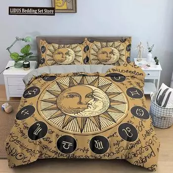 Divination Theme Duvet Cover Set Polyester Bedding Set Moon Sun Constellation Pattern King Queen Twin Size For Boys Girls Teens 70x133cm 2pcs