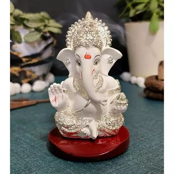 Divine Figurine of Ganesha Gold Plated Idol on MDF Base | For Car Dashboard, Office Desk | Perfect for Housewarming Festive Gifting