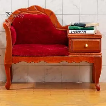 Диван для кукольного домика, широкое применение, очаровательный деревянный мебельный диван для кукольного домика с ящиком для кукольного дома 1/12 A