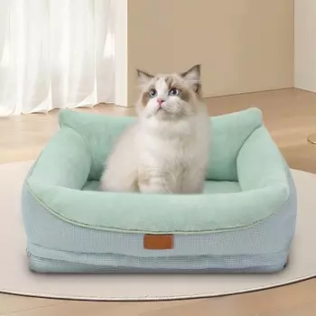 Диван-кровать для собак, моющийся, нескользящий, льняной, бархатный, с кроликом, подушка для отдыха для домашних животных, хлопковая подкладка, подходит для всех собак и кошек, нескользящее дно 60cm