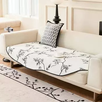 Диванная подушка из синели неправильной формы, универсальная нескользящая диванная подушка Four Seasons в стиле ретро, черно-белая, с цветочным принтом 70*70cm