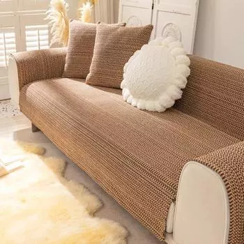 Диванная подушка кофейного цвета, четыре сезона, хлопок и лен, чехол для дивана из массива дерева, китайский стиль, красное дерево, нескользящий льняной чехол для дивана, полотенце 60x60cm 1pcs