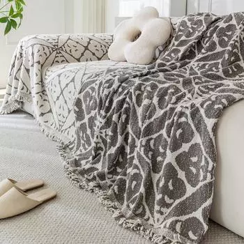 Диванная подушка с кисточками, универсальный чехол на четыре сезона, одеяло, простой современный нескользящий чехол на подушку, полотенце на спинку 180*130 чёрный