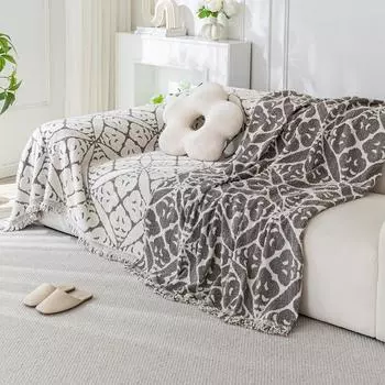 Диванная подушка с кисточками, универсальный чехол на четыре сезона, одеяло, простой современный нескользящий чехол на подушку, полотенце на спинку 180*130 чёрный