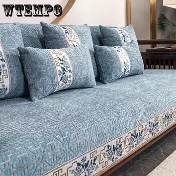 Диванная подушка в классическом стиле Four Seasons Универсальная нескользящая тканевая подушка Комплексное полное покрытие Грязеотталкивающий кожаный чехол для дивана 70*70cm бежевый