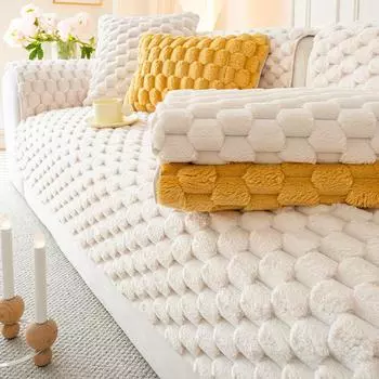 Диванная подушка в кремовом стиле, универсальная круглый год, противоскользящая, удобный хлопковый бархат, новый зимний плюшевый чехол, ткань для покрытия, подушка для сиденья 70*70