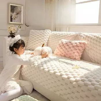 Диванная подушка в кремовом стиле, универсальная нескользящая подушка для четырех сезонов, удобная хлопковая бархатная зимняя плюшевая подушка, тканевая подушка 70*70