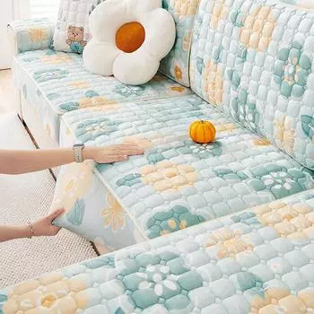 Диванная подушка в кремовом стиле, зимняя утолщенная флисовая подушка, новинка 2024 года, теплая замша, чехол для дивана, чехол на спинку, полотенце 60*60